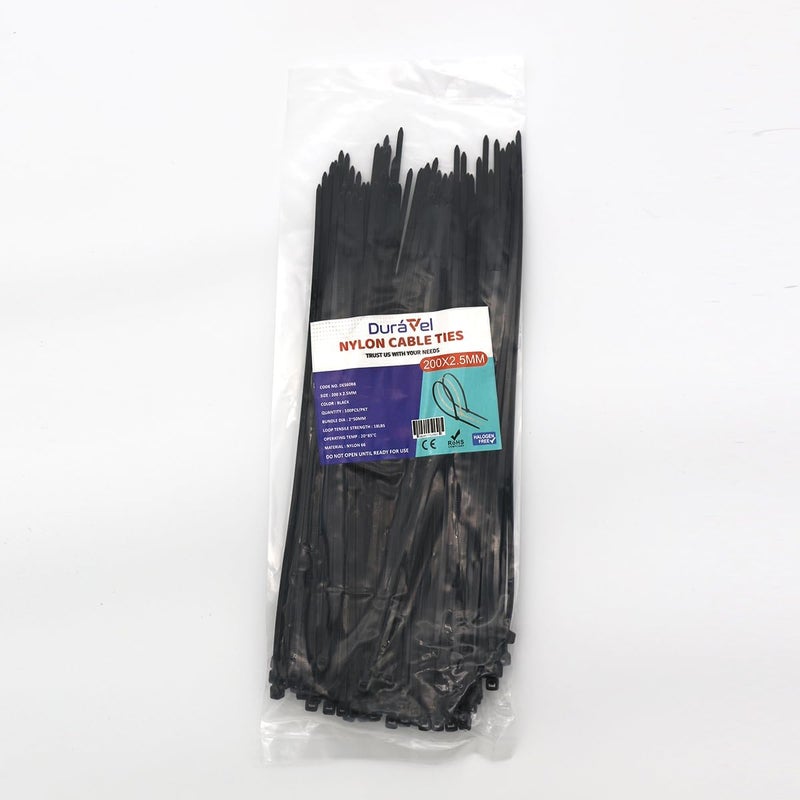 Duravel 20CM Cable Ties White (100 Pack) - Heavy Duty Nylon Plastic Zip Ties with 18LBS Tensile Strength - Image 3